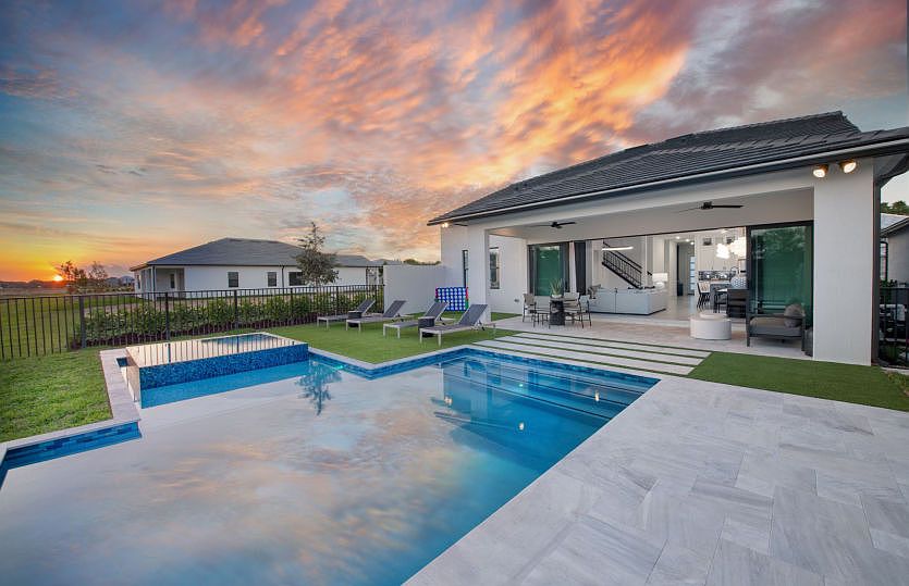 Marigold Davie Pool and Patio at Dusk