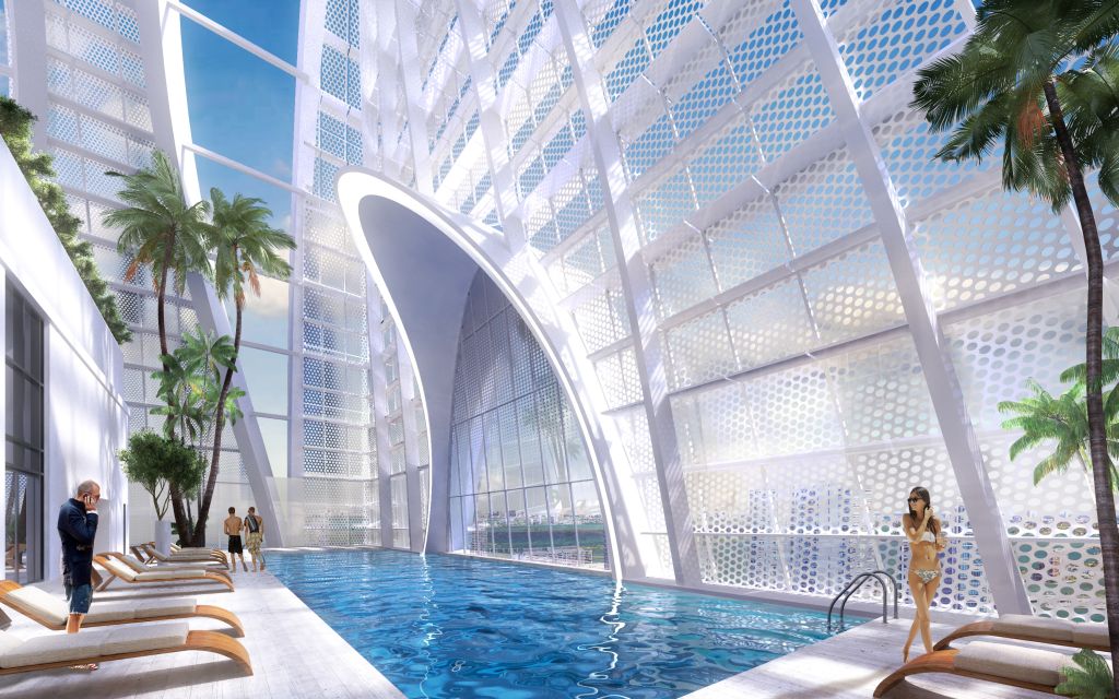 Okan Tower Curved Trellis Pool Deck