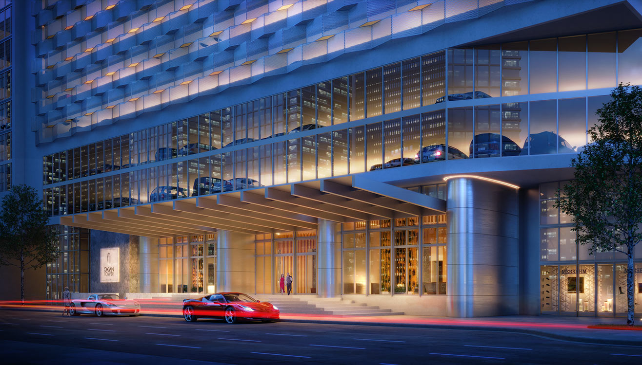 Okan Tower Podium at Night