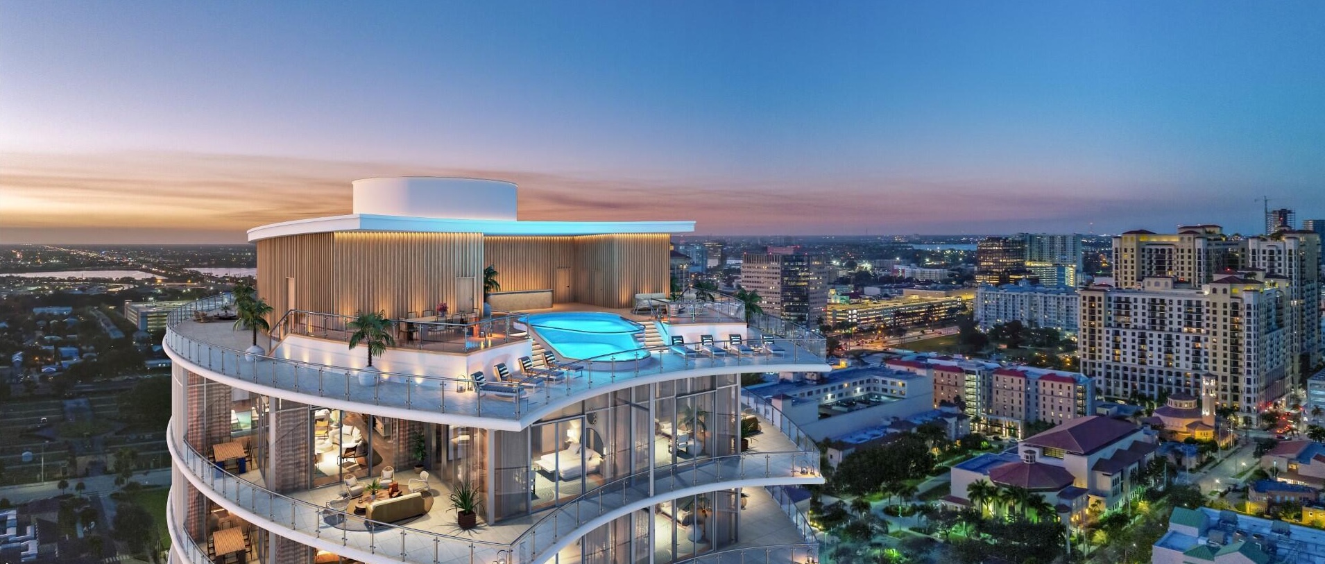 Olara Marina ve Havuz Güvertesi Alacakaranlıkta Havadan