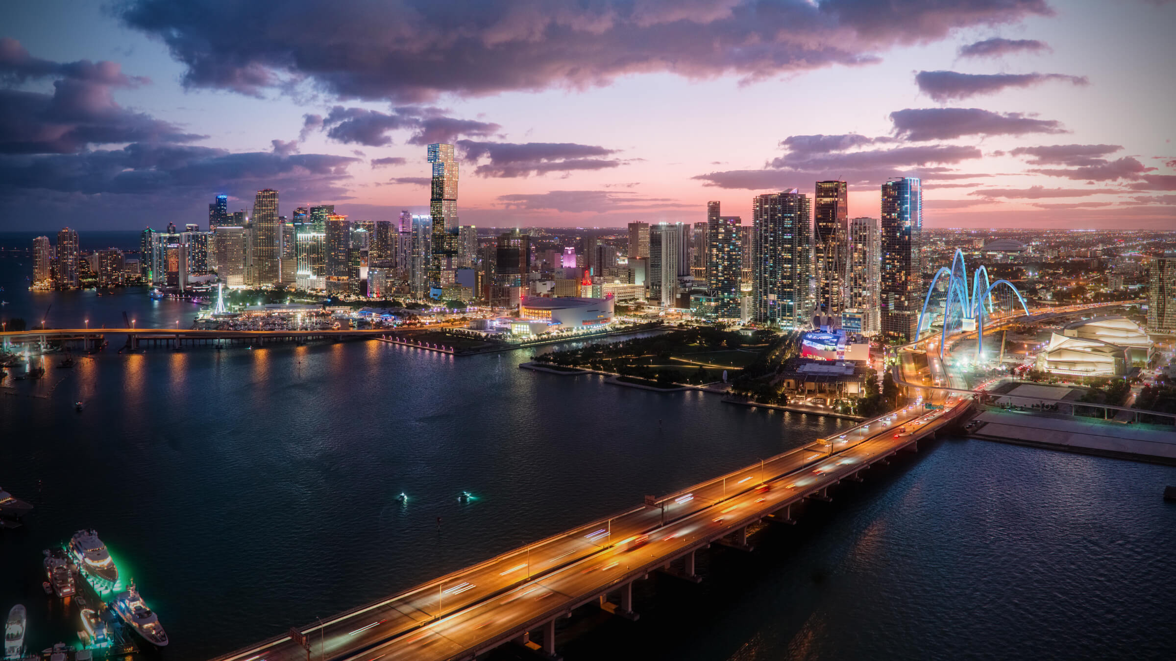 Waldorf Astoria Miami Skyline at Dusk